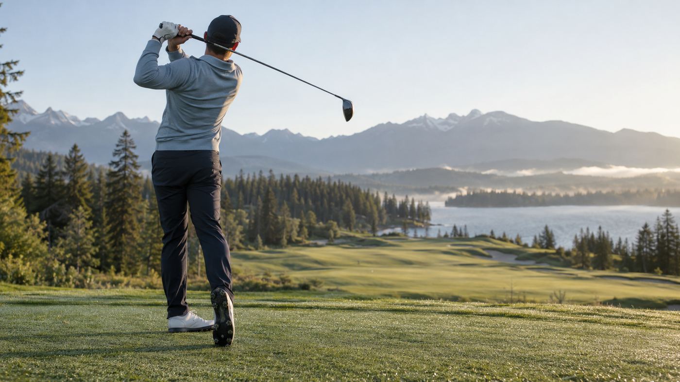 A golfer practising outdoors